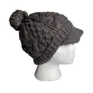The North Face Unisex Brimmed Cable Knit Pom Pom Beanie Gray